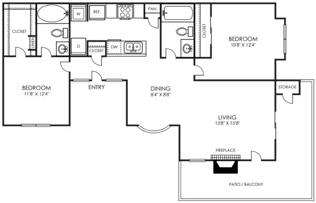 2 Beds • 2 Bath 1611 floor plan